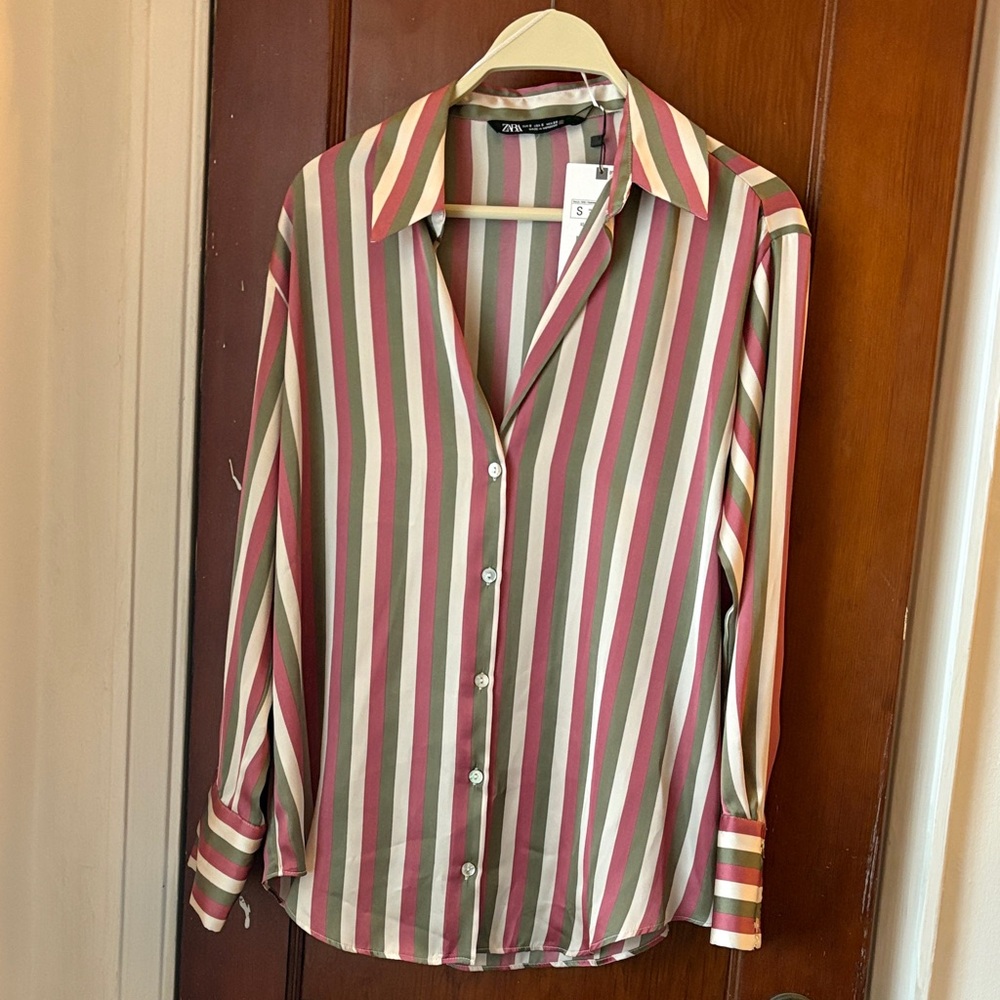 NWT Zara Multicolor Striped Blouse Size Small